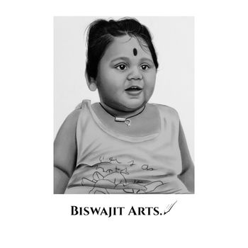 Pencil sketch portrait of a baby girl with a bindi