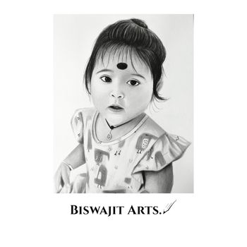 Hand-drawn charcoal portrait of a young toddler girl
