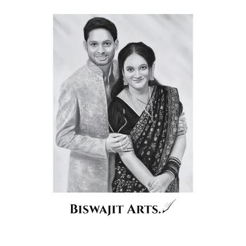 Pencil portrait of a smiling couple posing together
